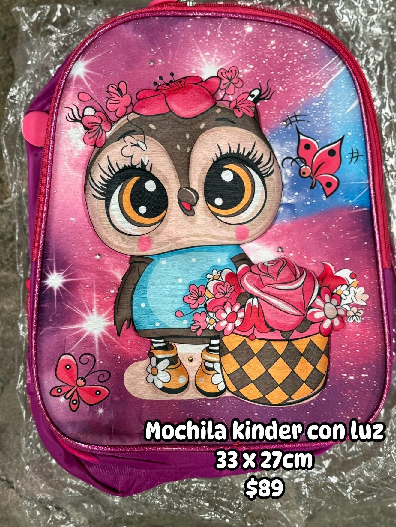 Mochila kinder 33x27cm buho/rosa