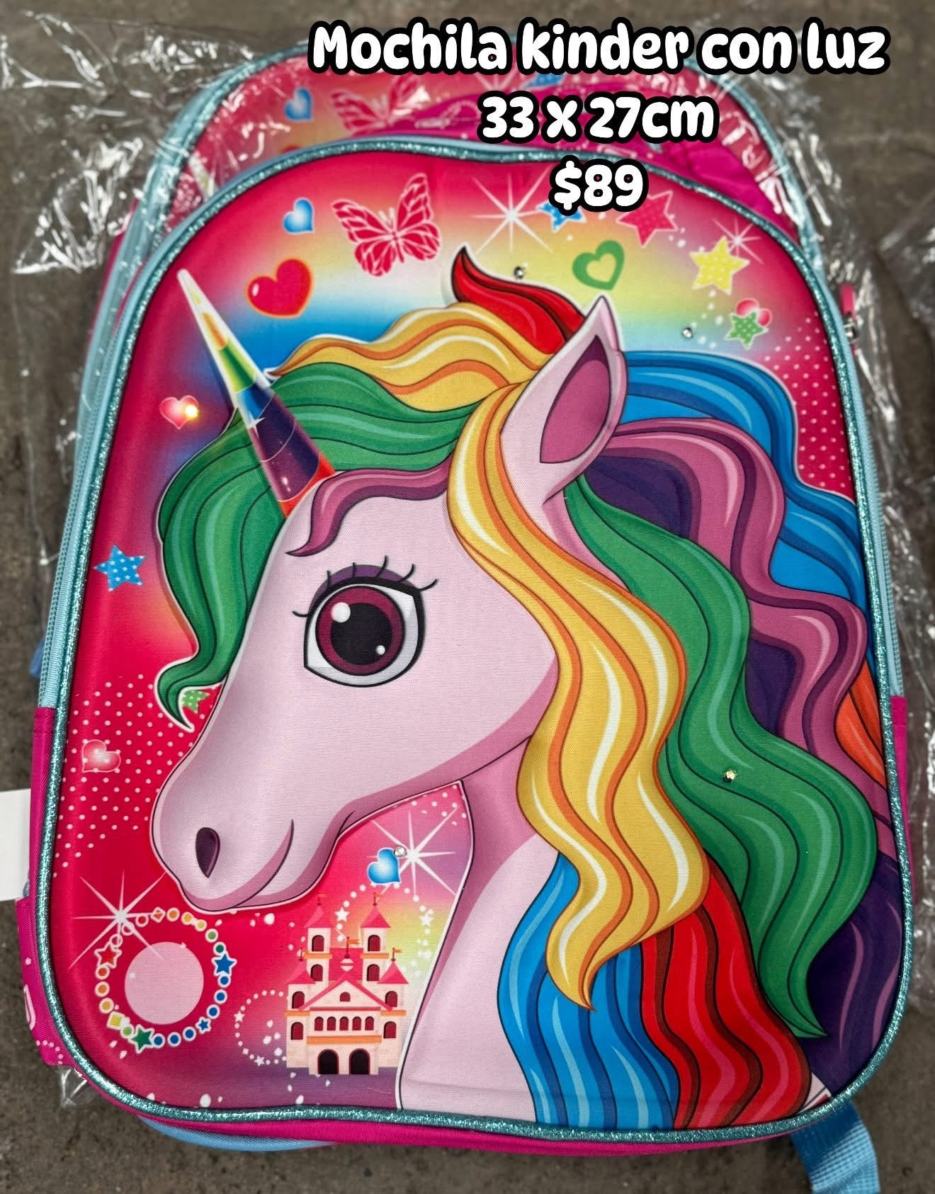 Mochila kinder 33x27cm unicornio/rosa