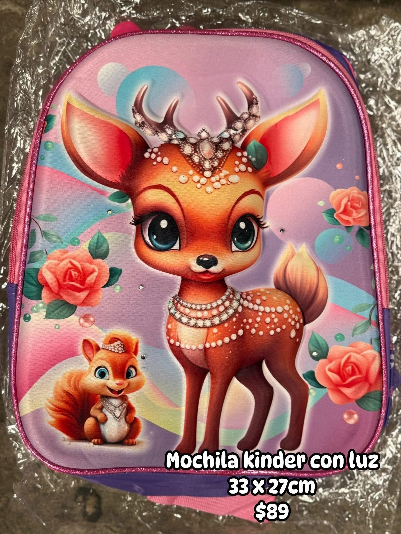 Mochila kinder 33x27cm venado/morado