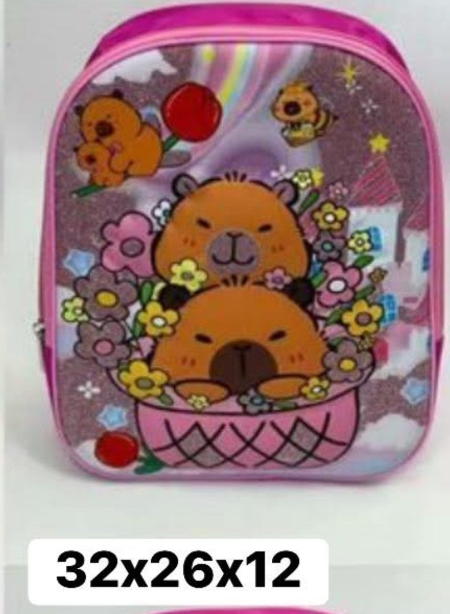 Mochila preescolar glitter capibara rosa