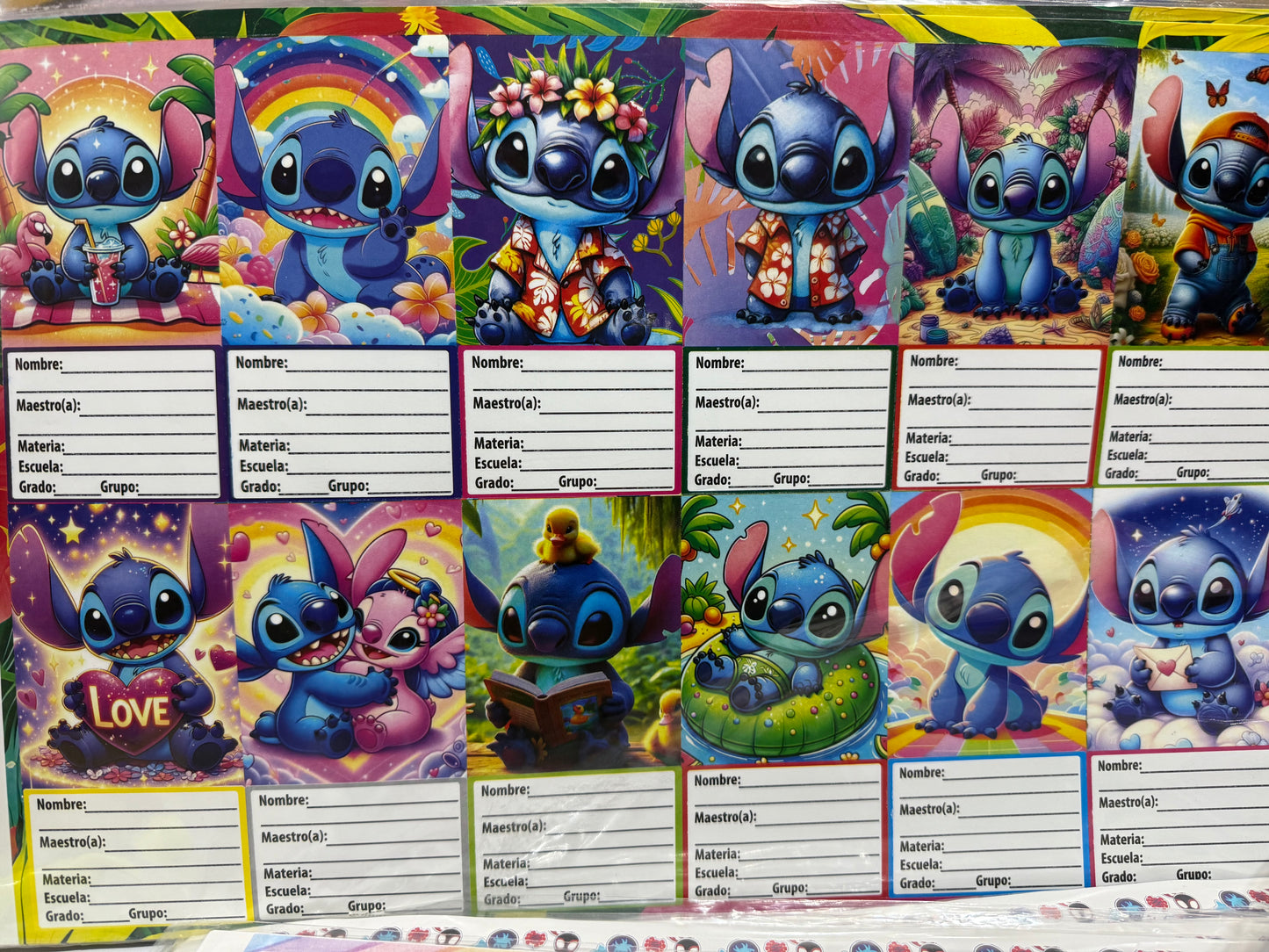 Plantilla etiqueta datos escolares Stitch