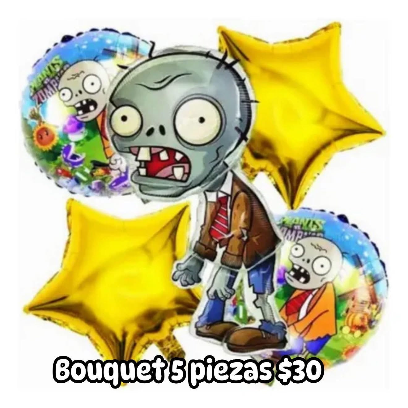 Bouquet 5 globos plantas vs zombies