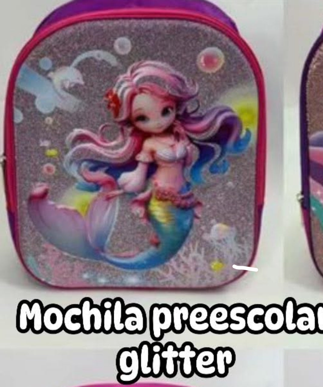 Mochila preescolar glitter sirena modelo 1