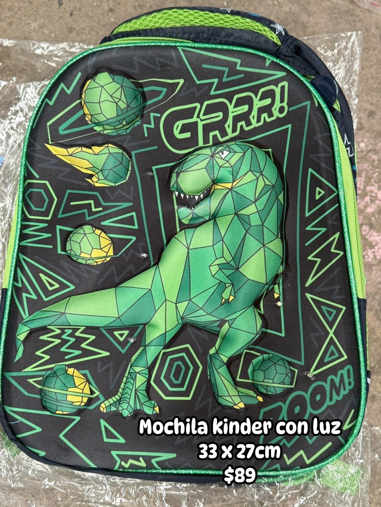 Mochila kinder 33x27cm dinosaurio/verde