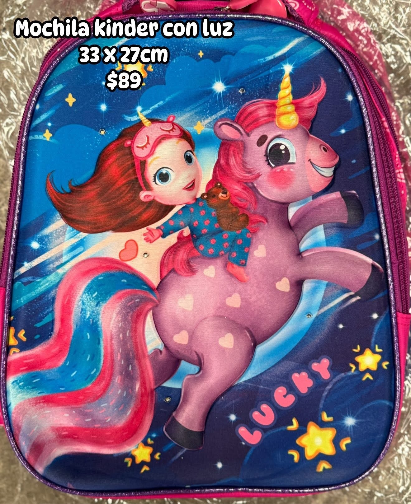 Mochila kinder 33x27cm unicornio/morada