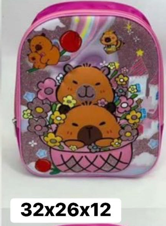 Mochila preescolar glitter capibara rosa