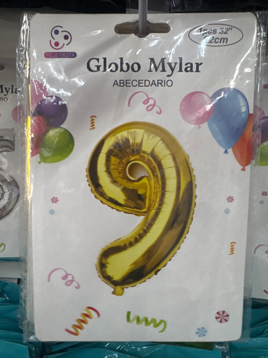 GLOBO NÚMERO 9 32” dorado