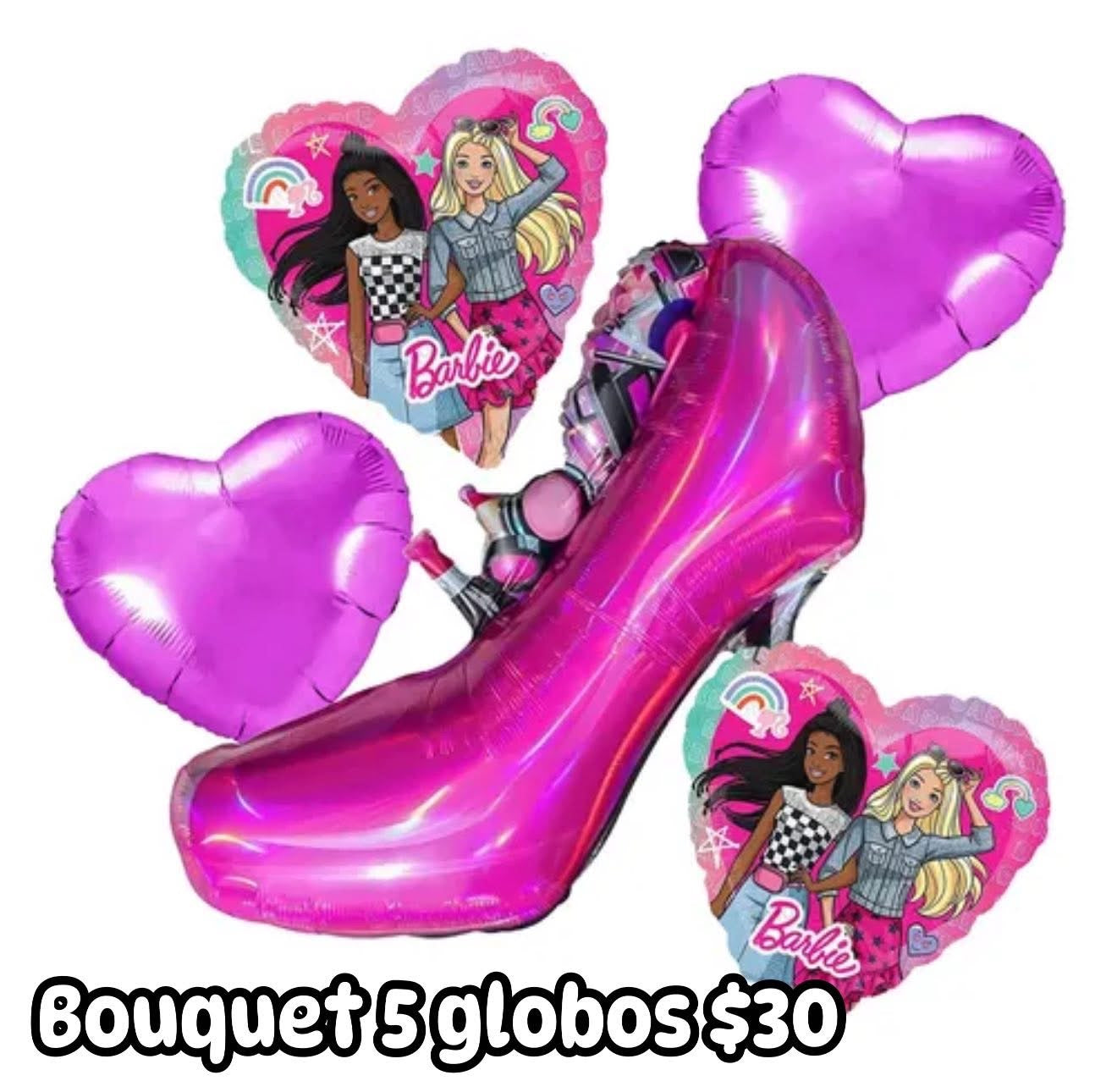 Bouquet 5 globos barbie tacon