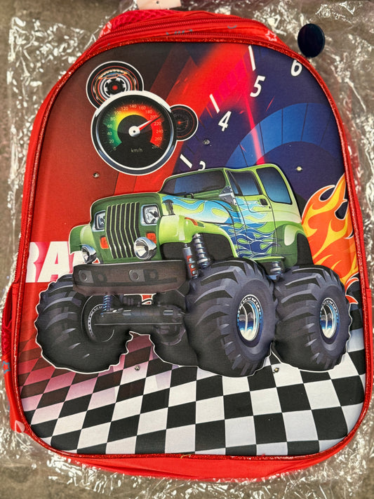 Mochila kinder 33x27cm carro verde