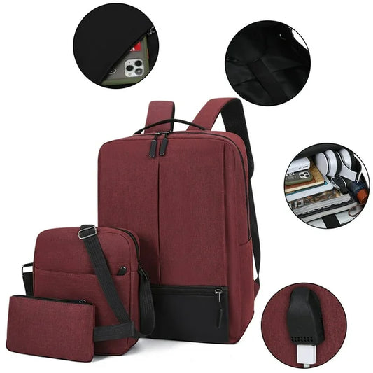 Mochila juvenil 3 piezas GUINDA