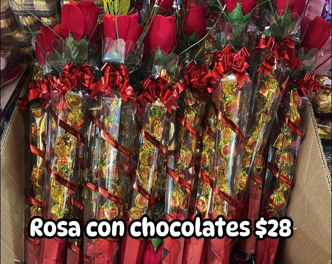 Rosa con chocolates