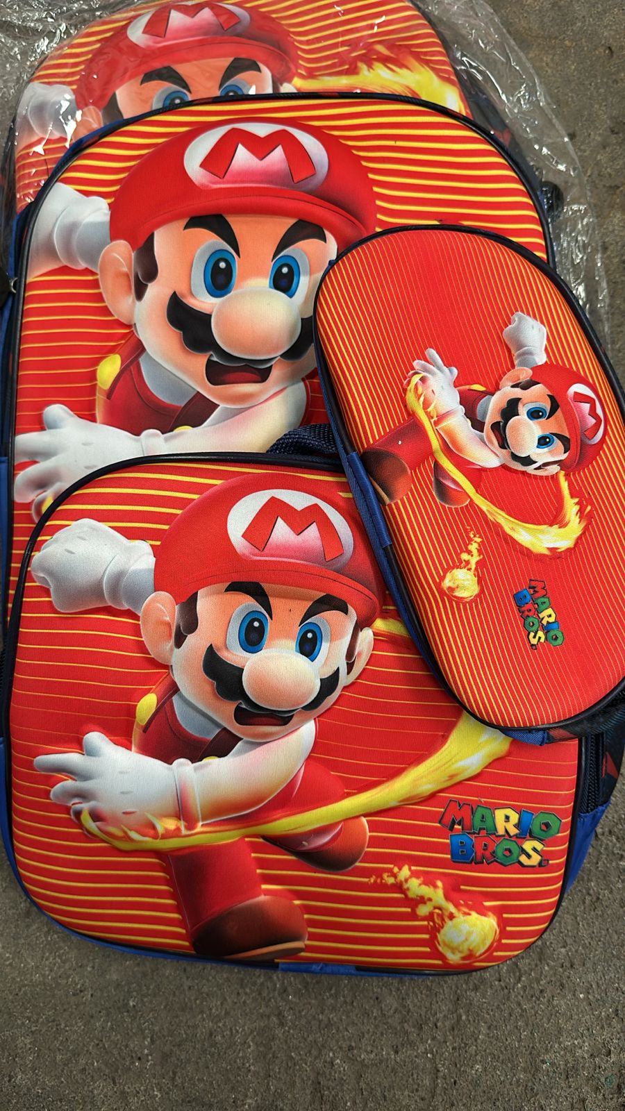MOCHILA TRIPLE PREESCOLAR MARIO ROJO BLANCO
