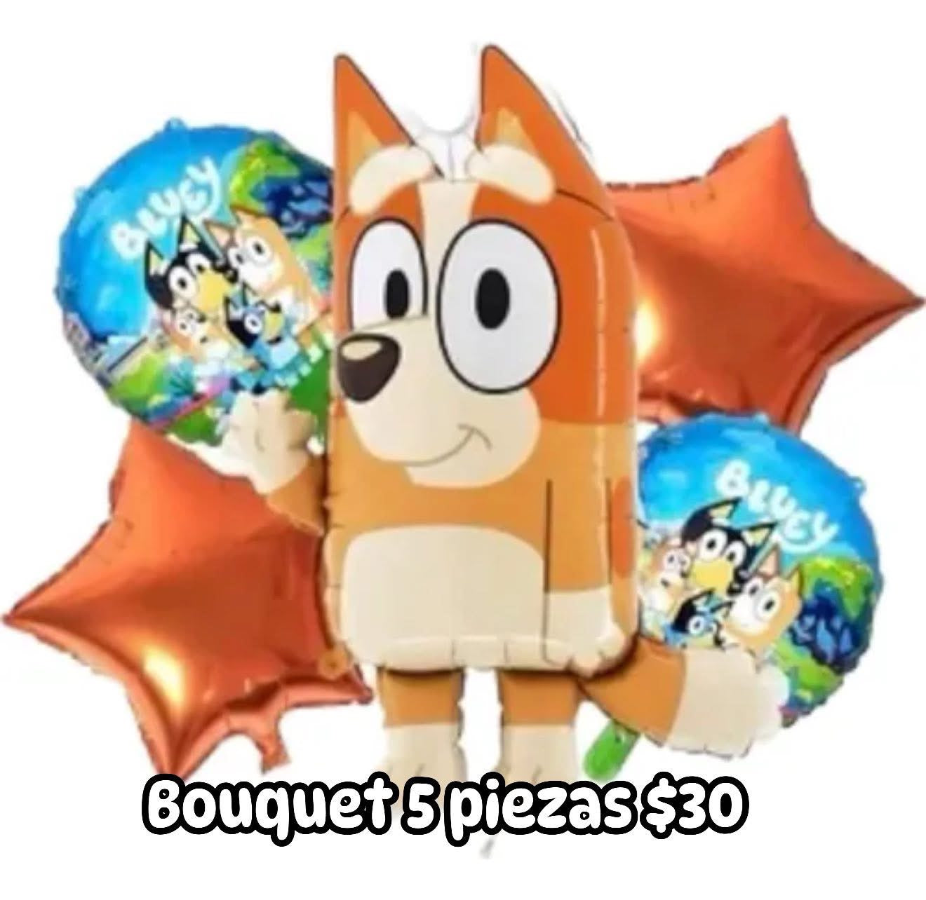 Bouquet 5 globos Bingo Bluey