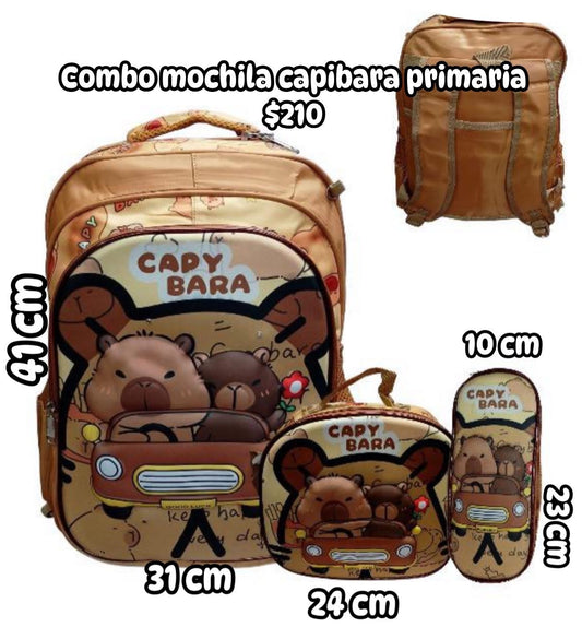 Mochila combo primaria capibara cafe