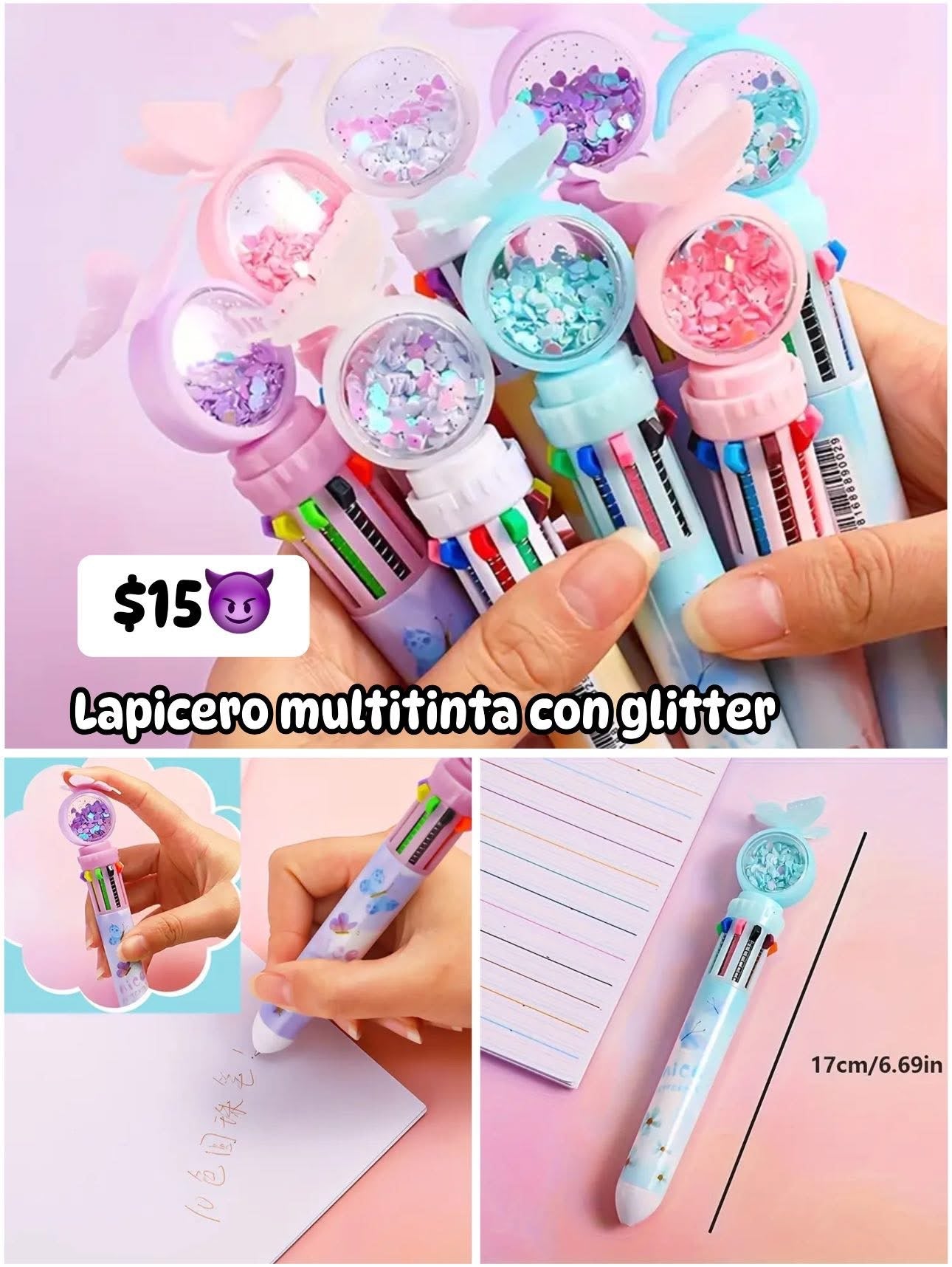Lapicero multitinta con glitter