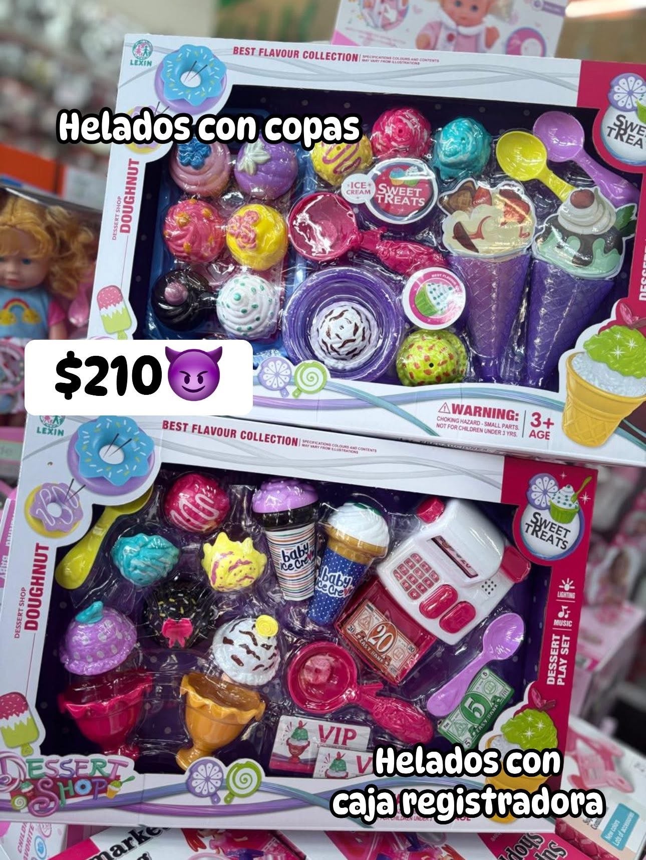 Juego helados con copas y helados con caja registradora