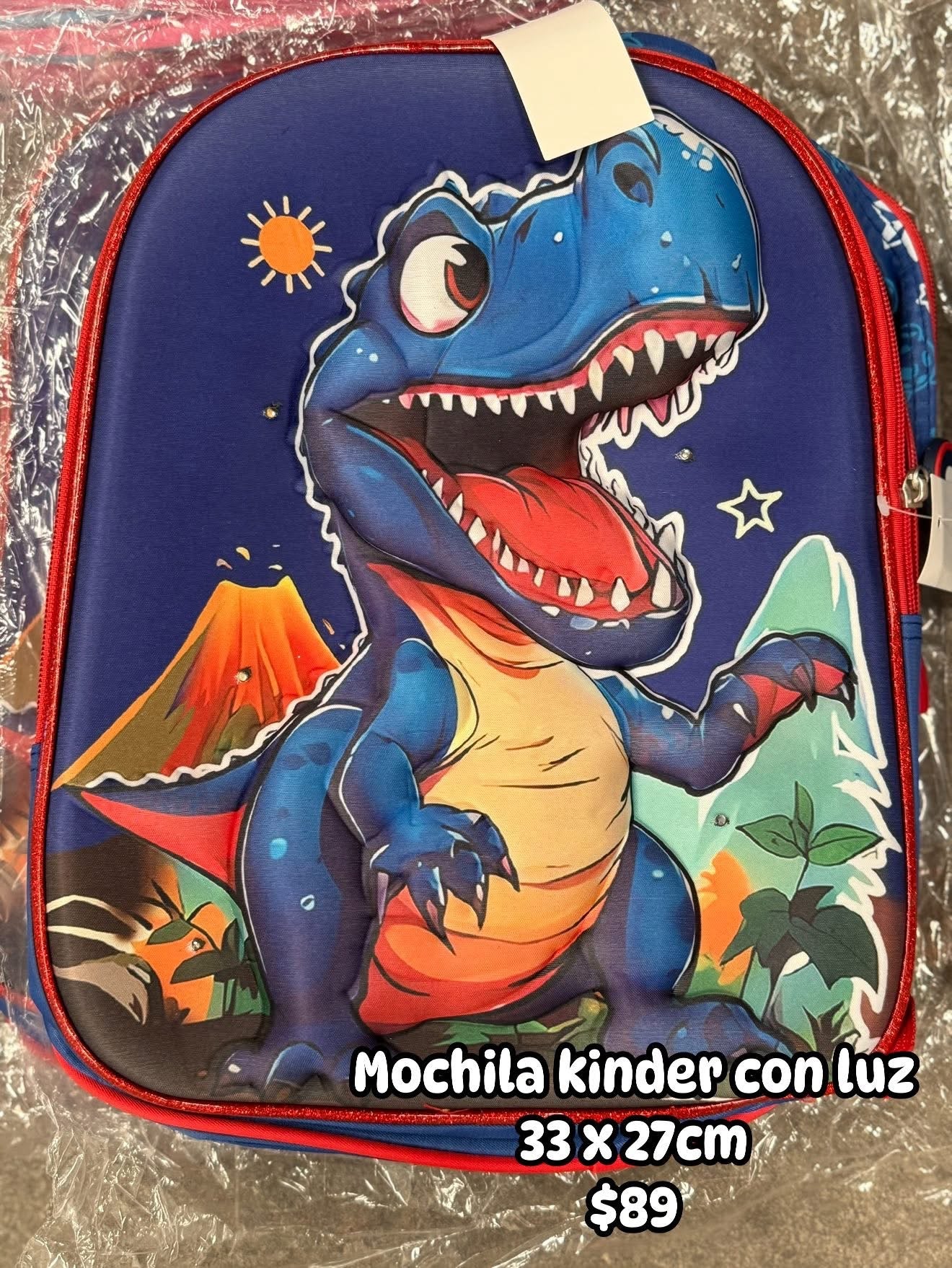 Mochila kinder 33x27cm dinosaurio azul