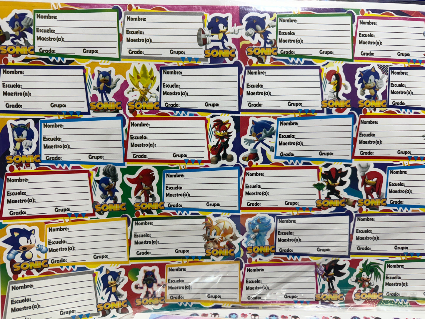 Plantilla etiqueta datos escolares SONIC