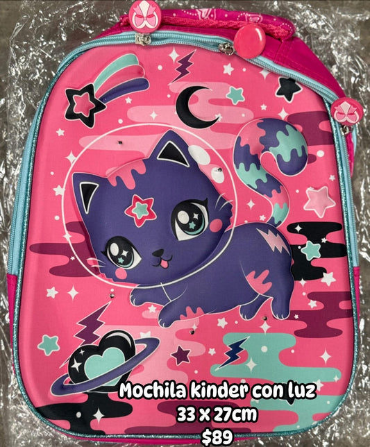 Mochila kinder 33x27cm gato/rosa