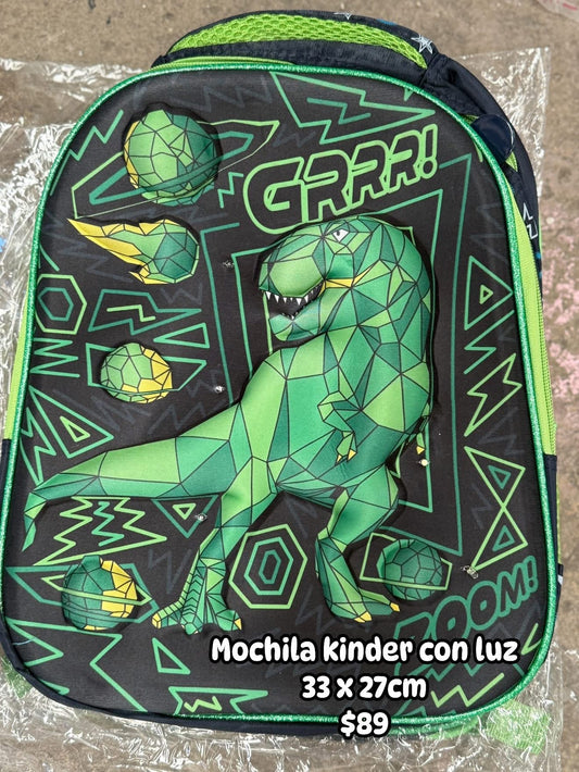 Mochila kinder 33x27cm dinosaurio/verde