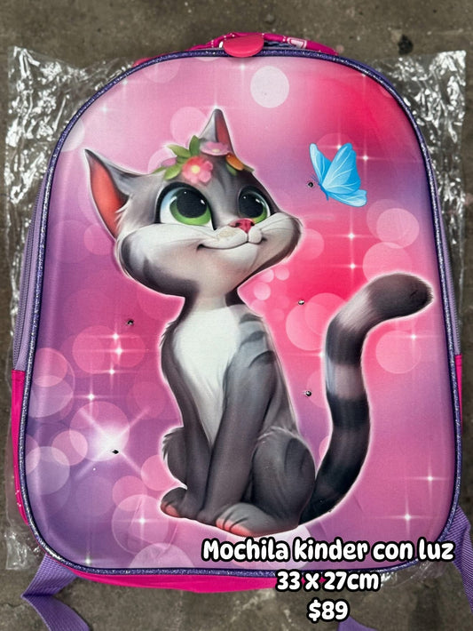 Mochila kinder 33x27cm gato/morada