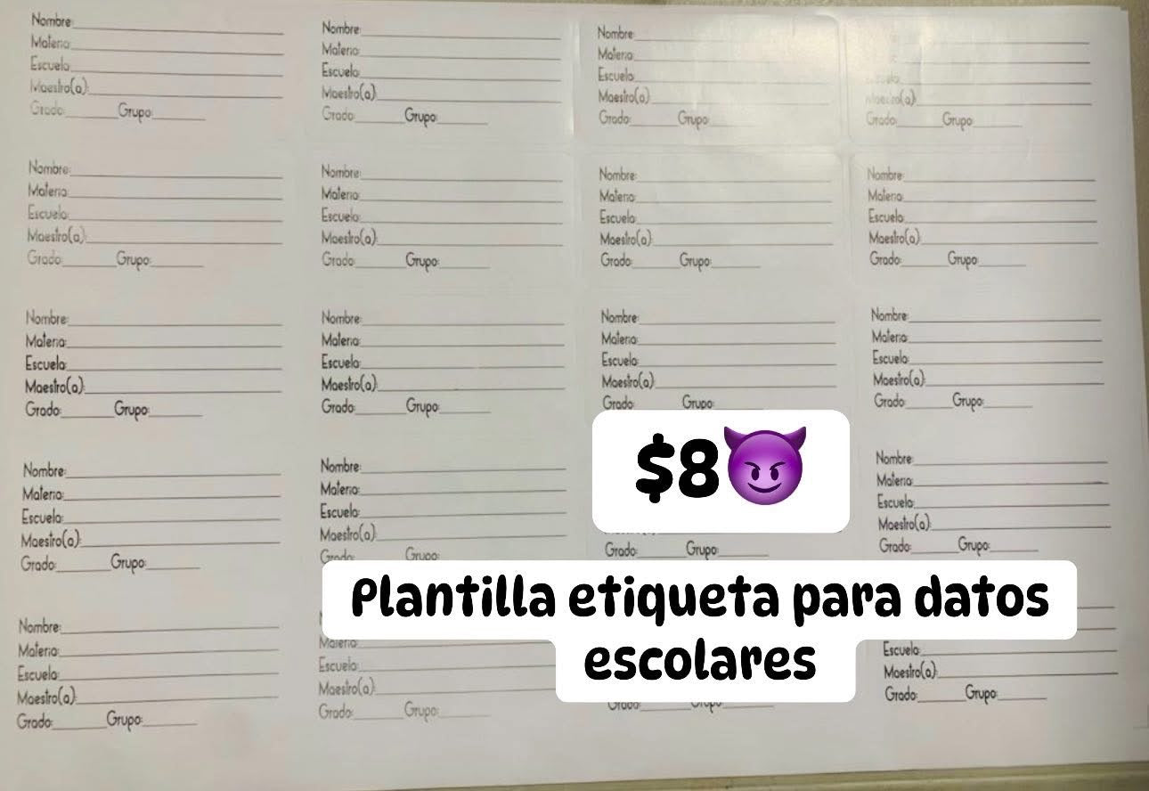 Plantilla etiqueta datos escolares