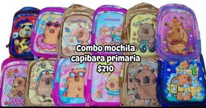 Mochila combo primaria capibara cafe