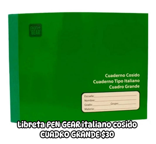 Libreta PEN GEAR italiano cosido CUADRO GRANDE $30