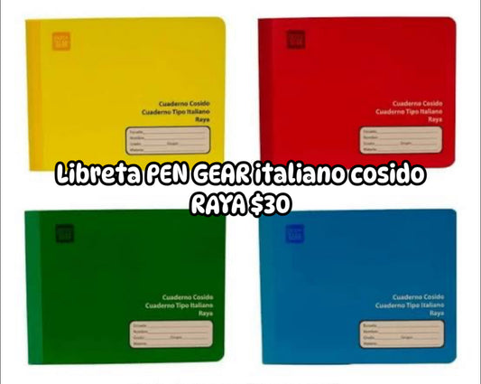 Libreta PEN GEAR italiano cosido RAYA $30