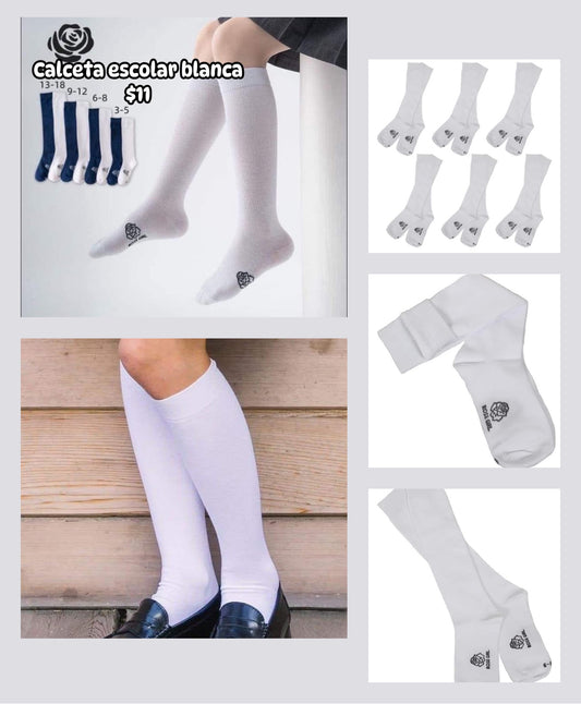 Calceta escolar blanca talla 13 a 18