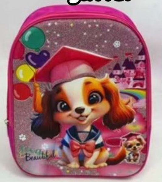 Mochila preescolar glitter perrito rosa