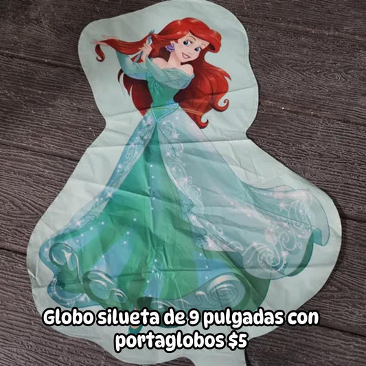 Globo silueta de 9 pulgadas con portaglobos sirenita
