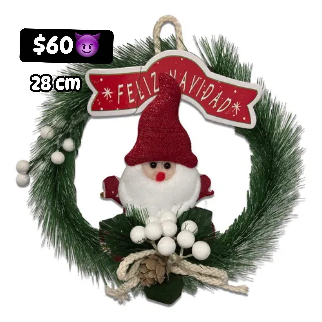 Corona navideña con letrero y cascabel