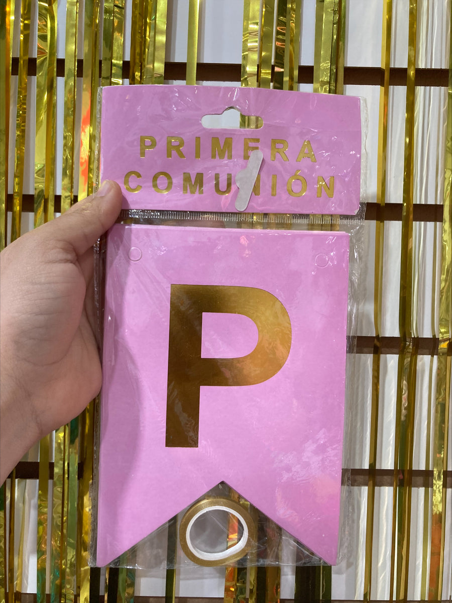 Banderin primera comunion rosa