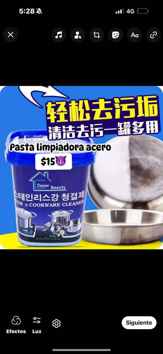 Pasta limpiadora para acero