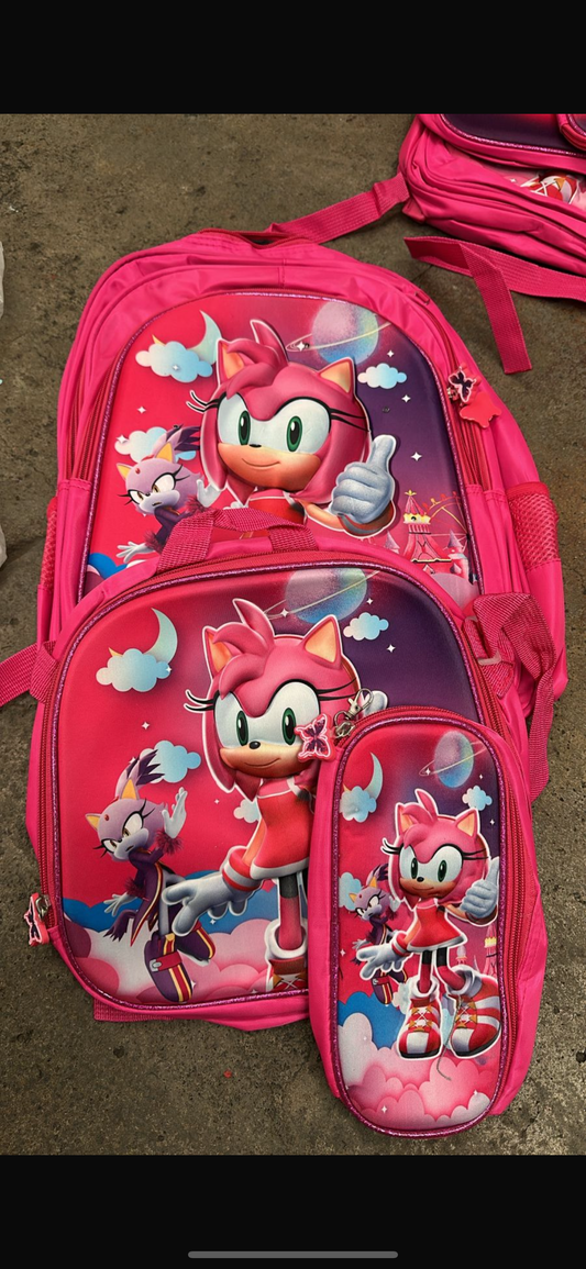 MOCHILA TRIPLE PRIMARIA Sonic niña