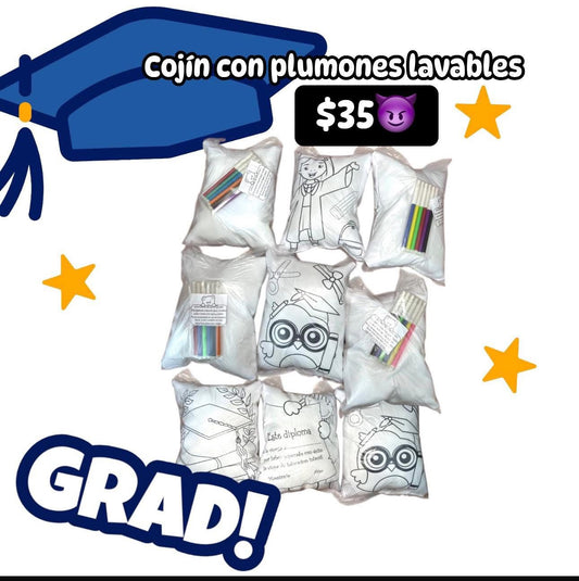 COJIN GRADUACIÓN CON PLUMONES LAVABLES