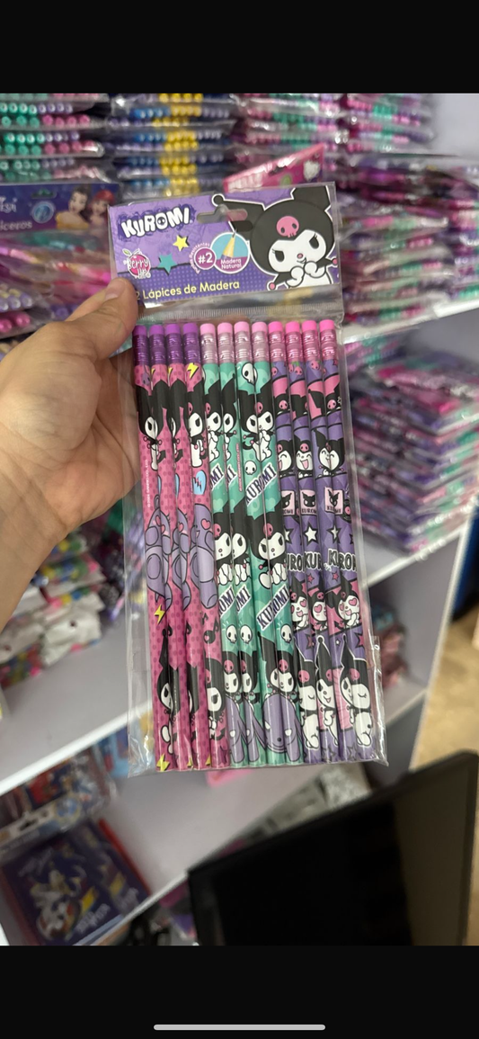 Lápiz madera 12 piezas kuromi