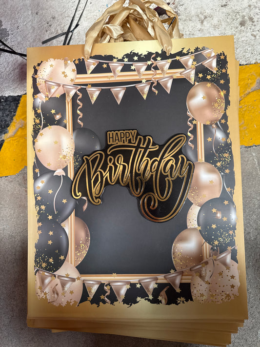 Bolsa regalo negra con dorado happy birthday